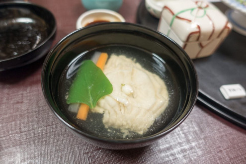 Kaiseki - third course! A clear soup with yuba (tofu "skin")