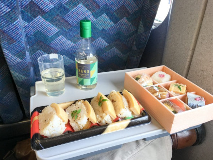 Pressed sushi (a Kansei speciality) on the train. The bamboo shoot sushi was great! (And the wine from one of our Hawke's Bay wineries was excellent)