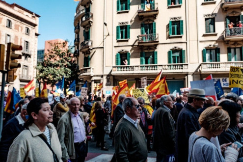 While moving hotels (they had a booking system error and had to put us up in a different hotel the first night) we stumbled across a pro-Spain/anti-succession march