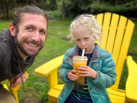 Boba with Daddy after swim class