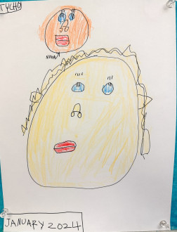 Kindergarten self portrait, January: Draw something important to you