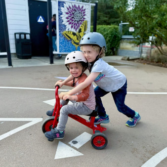 Both of our kids can ride actual pedal bikes, and yet they wanted to ride these little poorly working tricycles for soooo long