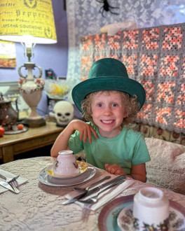 Our little leprechaun at afternoon tea